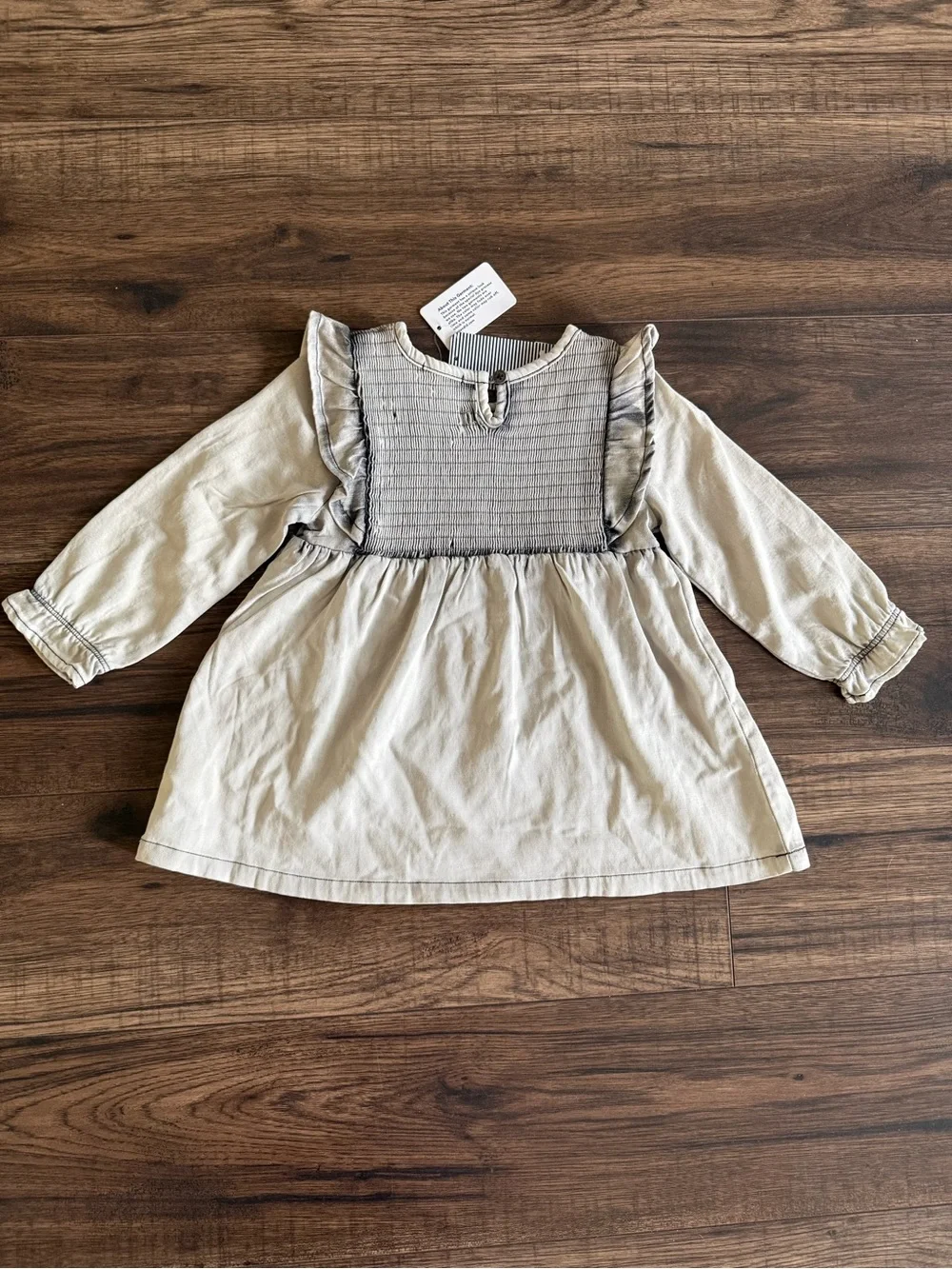 Splendid Neutral Smocked Long-Sleeve Dress with Bloomer - Beige